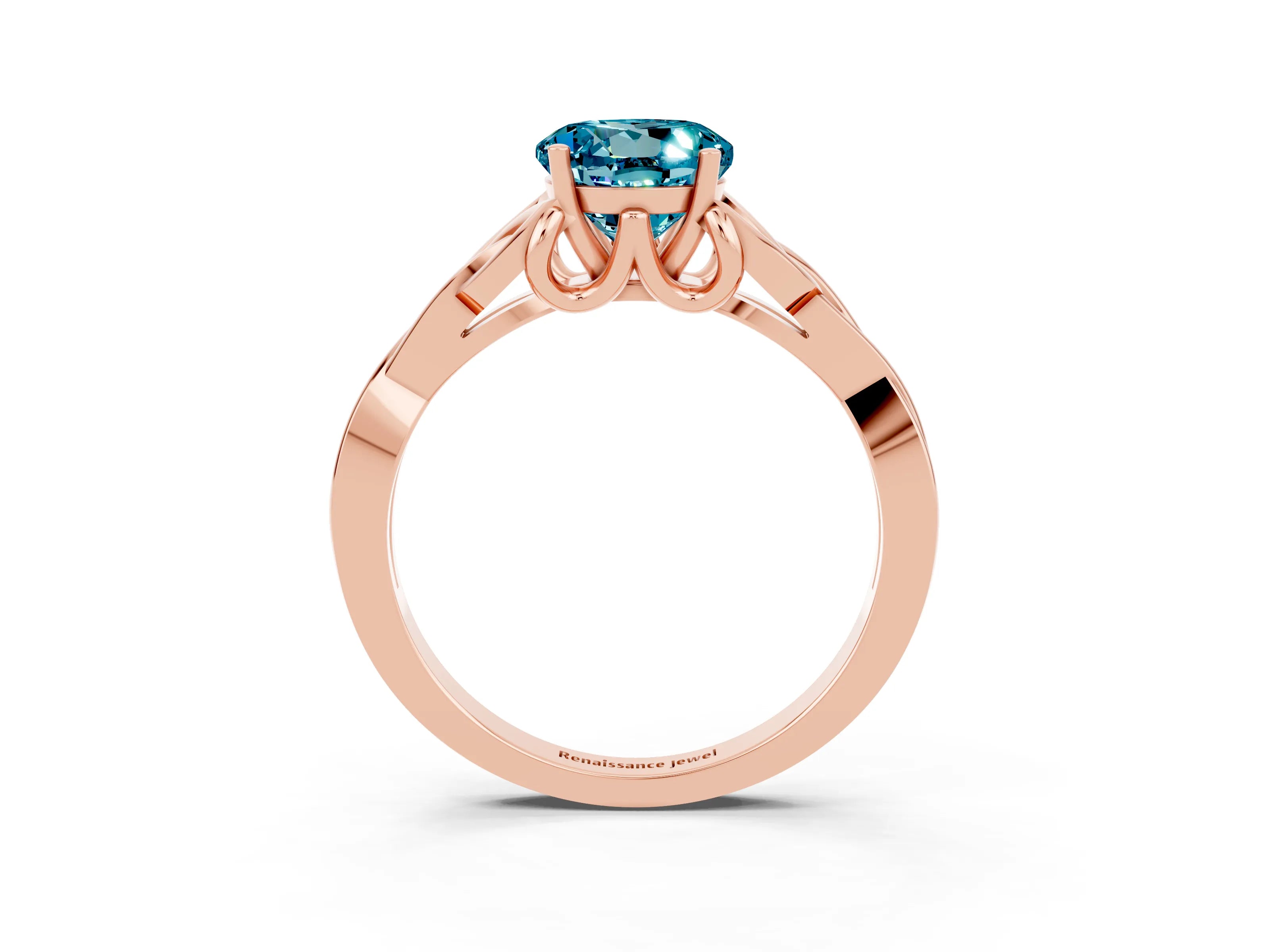 Rose gold Round Cut Blue Topaz Solitaire Engagement Ring with Celtic Knot Band and Four-Prong Setting_3