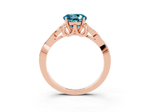 Rose gold Round Cut Blue Topaz Solitaire Engagement Ring with Celtic Knot Band and Four-Prong Setting_3