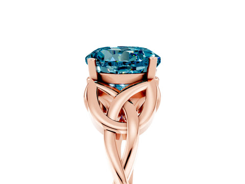 Rose gold Round Cut Blue Topaz Solitaire Engagement Ring with Celtic Knot Band and Four-Prong Setting_5