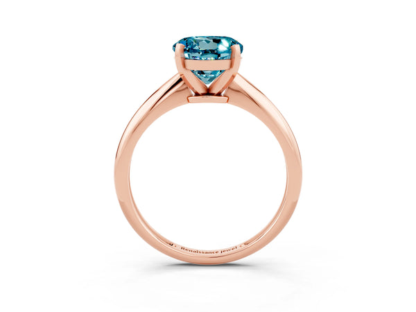 Rose gold Round Cut Blue Topaz Solitaire Engagement Ring with Classic Band and Four-Prong Setting