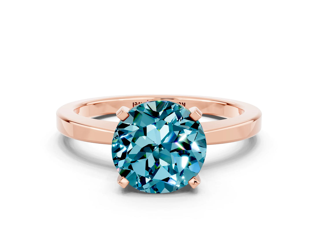 Rose gold Round Cut Blue Topaz Solitaire Engagement Ring with Classic Band and Four-Prong Setting_36