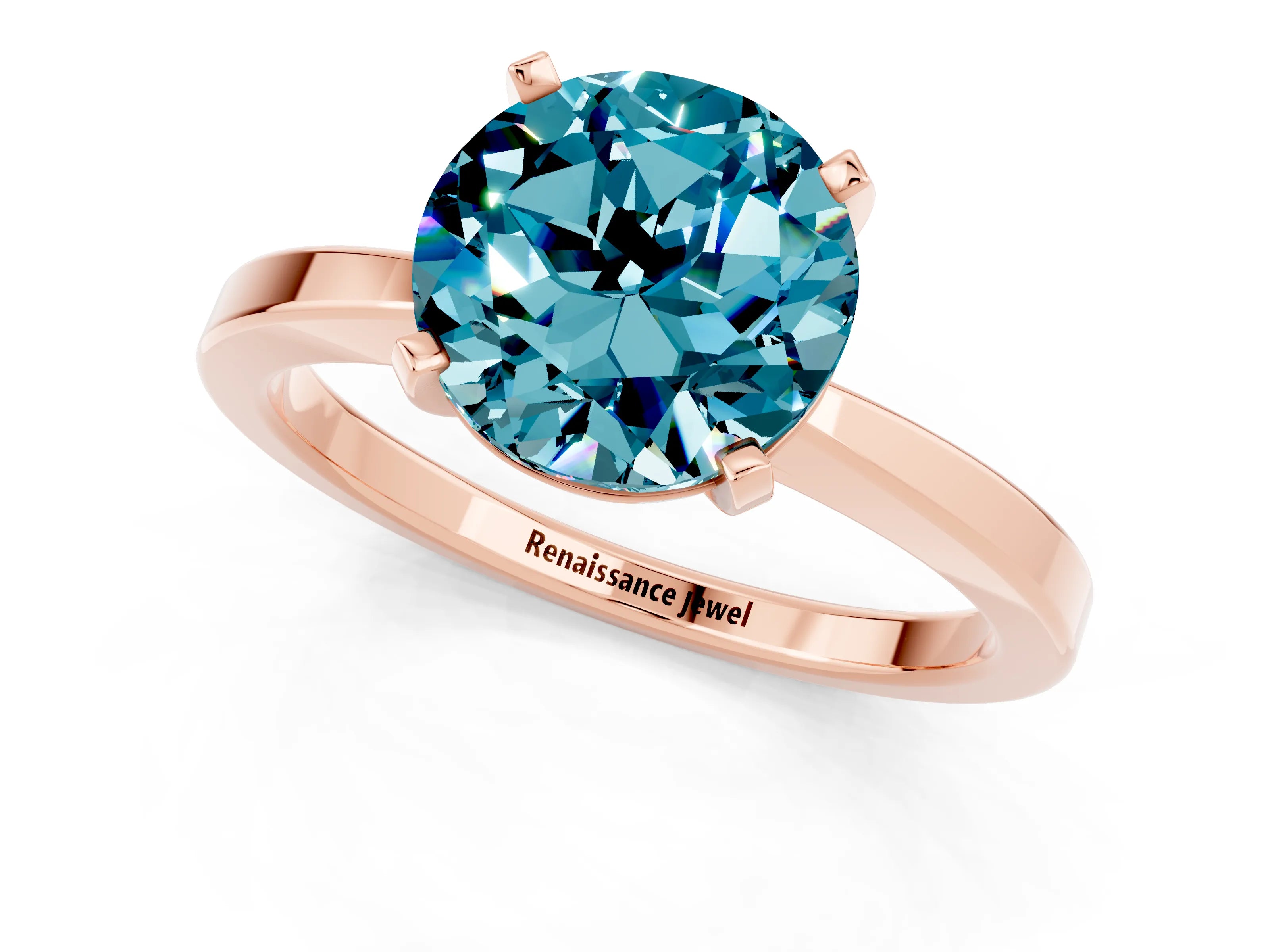 Rose gold Round Cut Blue Topaz Solitaire Engagement Ring with Classic Band and Four-Prong Setting_37