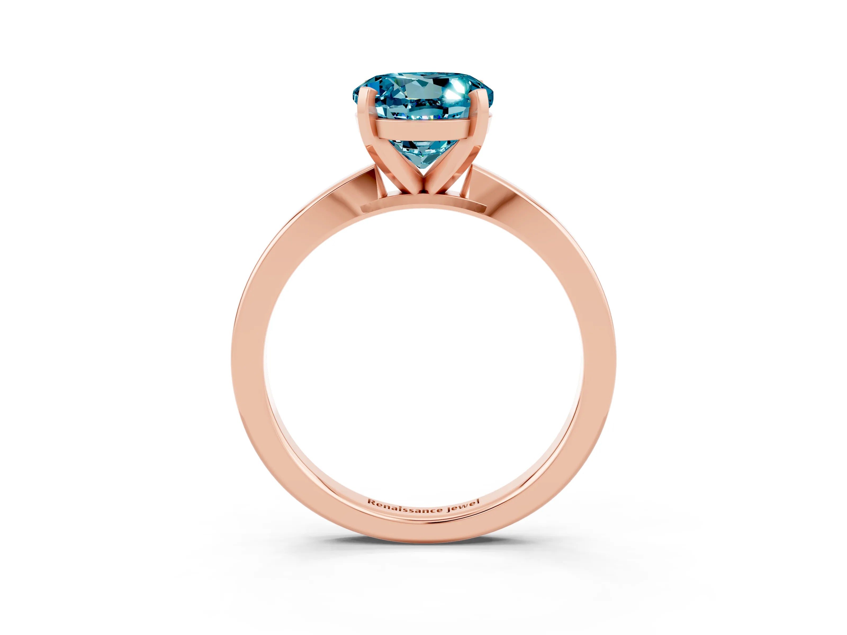 Rose gold Round Cut Blue Topaz Solitaire Engagement Ring with Classic Band and Four-Prong Setting_39