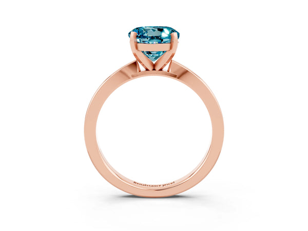 Rose gold Round Cut Blue Topaz Solitaire Engagement Ring with Classic Band and Four-Prong Setting