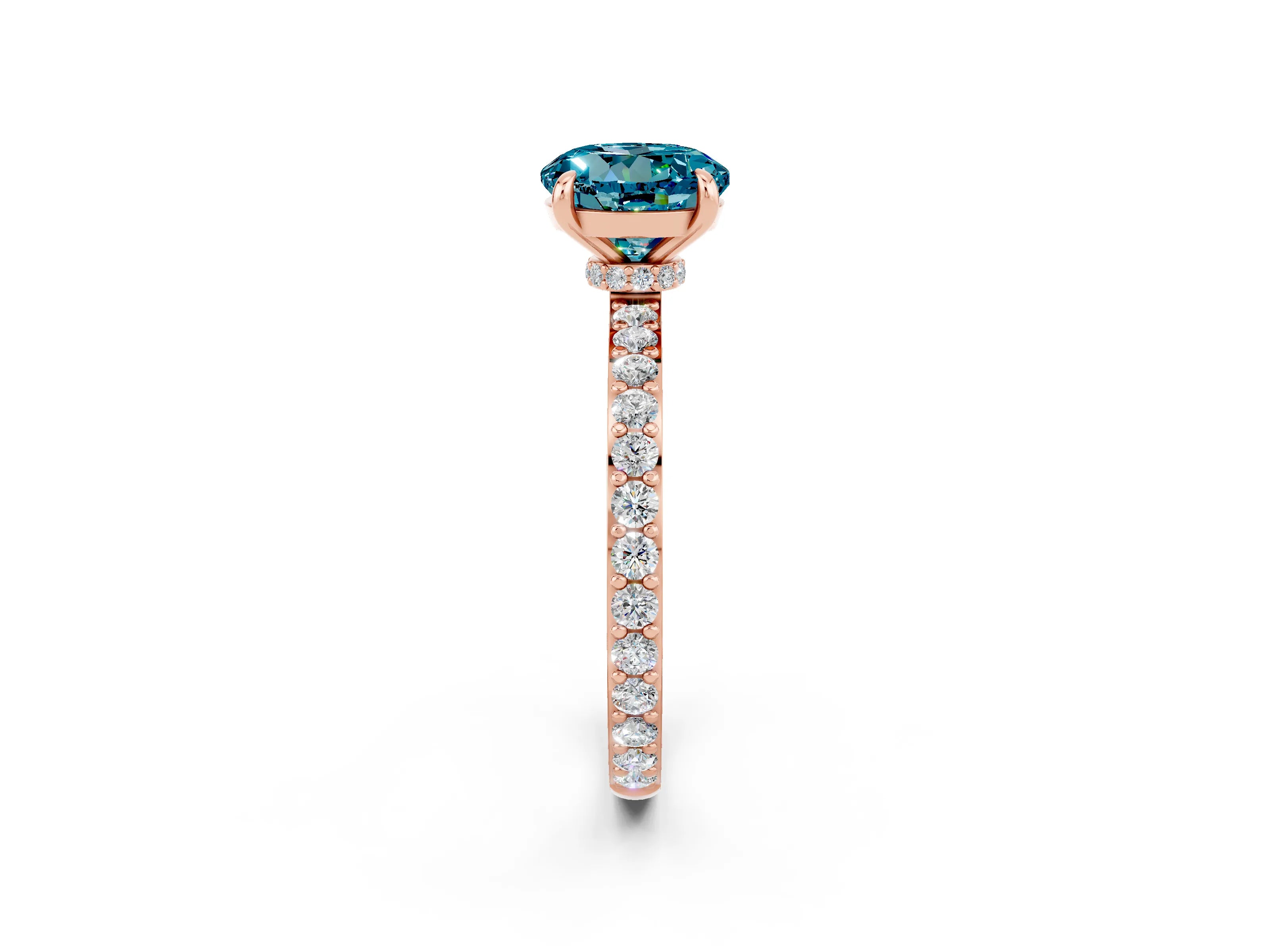 Rose gold Round Cut Blue Topaz Solitaire Engagement Ring with Pavé Band and Four-Prong Setting_2