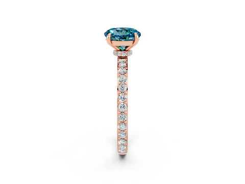 Rose gold Round Cut Blue Topaz Solitaire Engagement Ring with Pavé Band and Four-Prong Setting_2