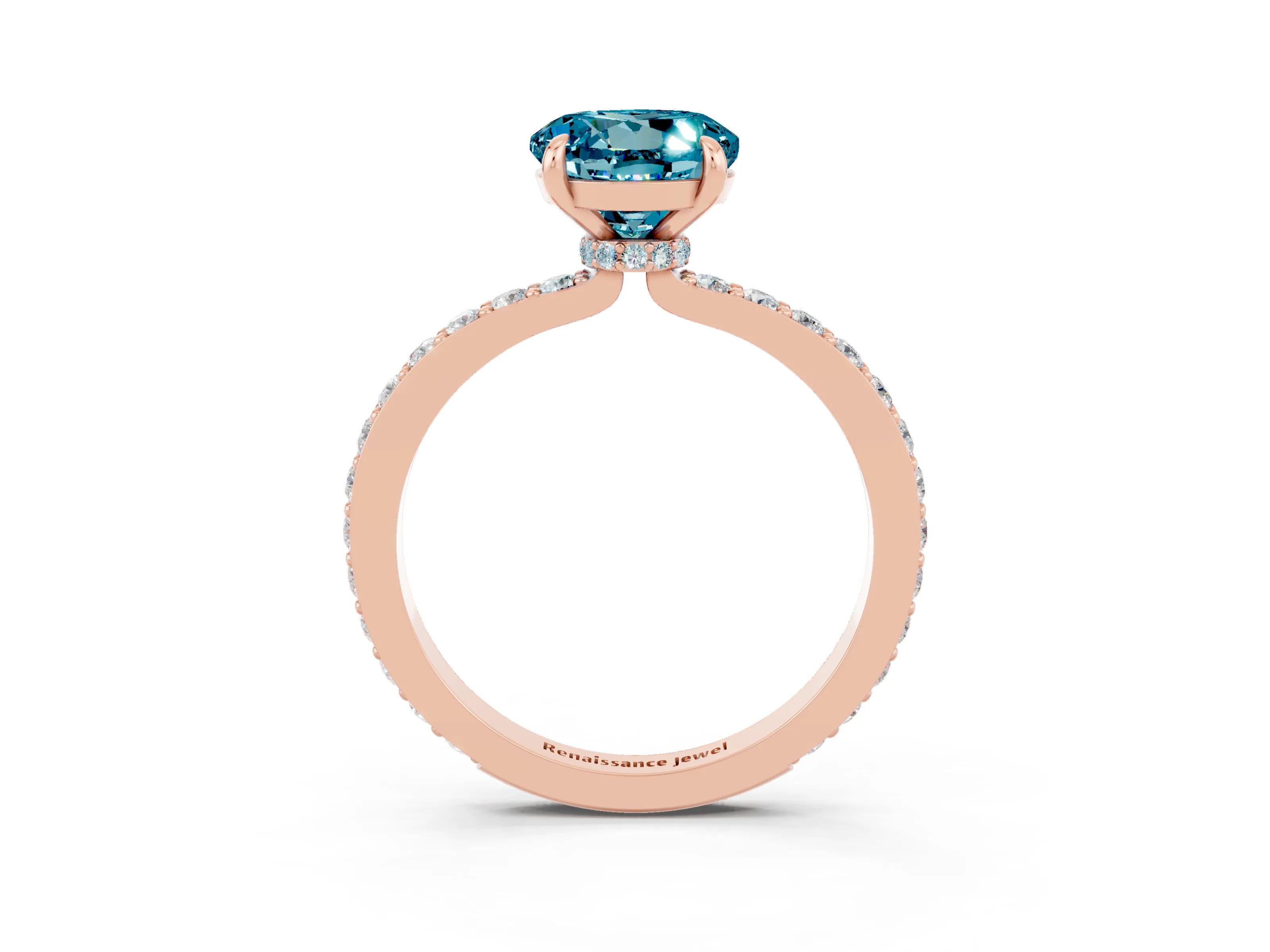 Rose gold Round Cut Blue Topaz Solitaire Engagement Ring with Pavé Band and Four-Prong Setting_3