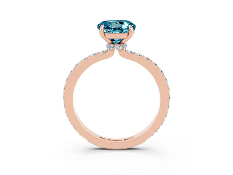 Rose gold Round Cut Blue Topaz Solitaire Engagement Ring with Pavé Band and Four-Prong Setting_3