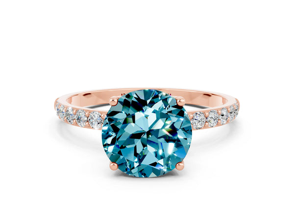 Rose gold Round Cut Blue Topaz Solitaire Engagement Ring with Round  Pavé Band and Prong Setting