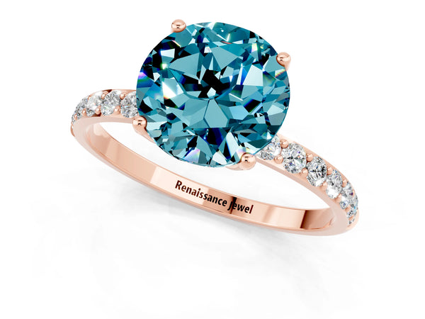 Rose gold Round Cut Blue Topaz Solitaire Engagement Ring with Round  Pavé Band and Prong Setting