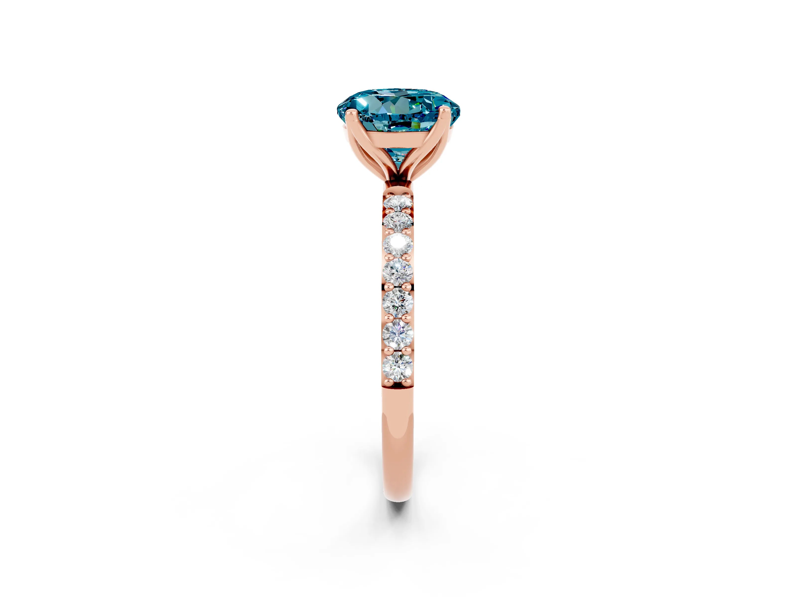 Rose gold Round Cut Blue Topaz Solitaire Engagement Ring with Pavé Band and Prong Setting_2