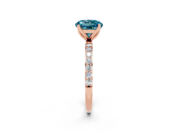 Rose gold Round Cut Blue Topaz Solitaire Engagement Ring with Round  Pavé Band and Prong Setting