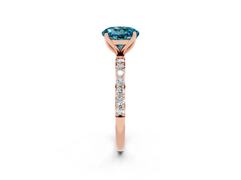 Rose gold Round Cut Blue Topaz Solitaire Engagement Ring with Pavé Band and Prong Setting_2