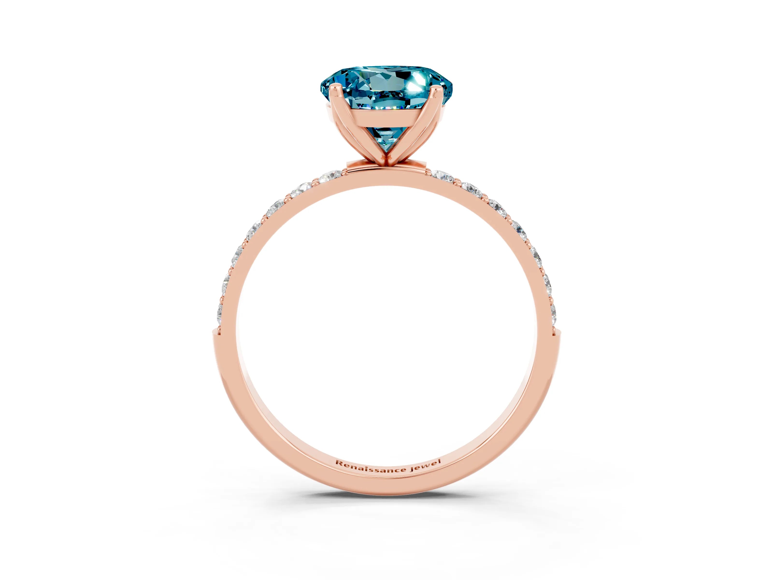 Rose gold Round Cut Blue Topaz Solitaire Engagement Ring with Pavé Band and Prong Setting_3