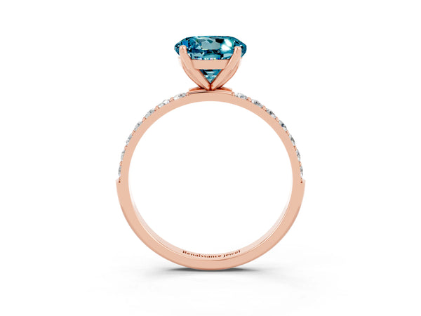 Rose gold Round Cut Blue Topaz Solitaire Engagement Ring with Round  Pavé Band and Prong Setting