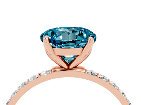 Rose gold Round Cut Blue Topaz Solitaire Engagement Ring with Pavé Band and Prong Setting_4