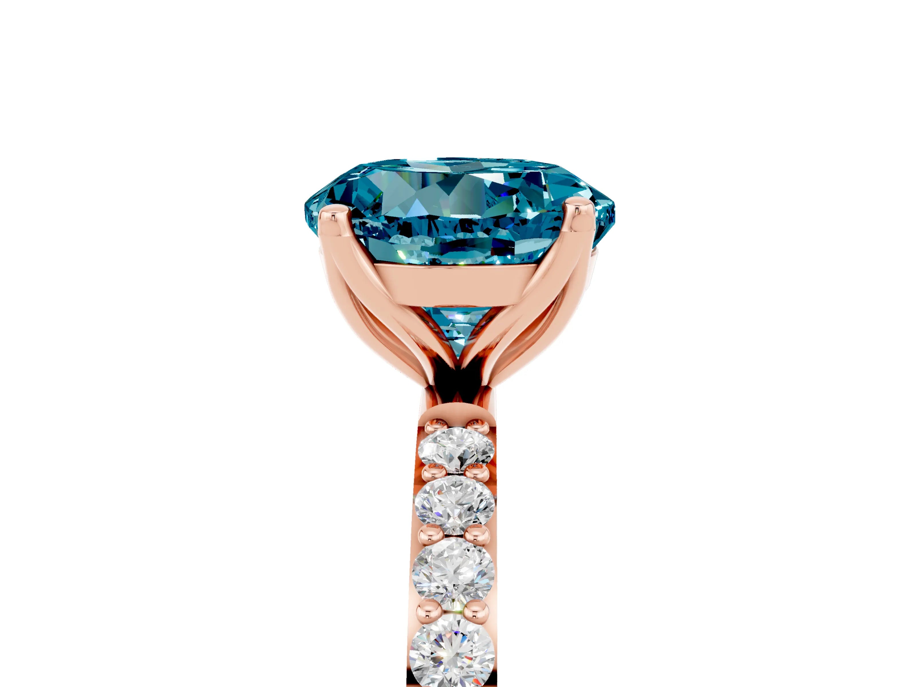 Rose gold Round Cut Blue Topaz Solitaire Engagement Ring with Pavé Band and Prong Setting_5