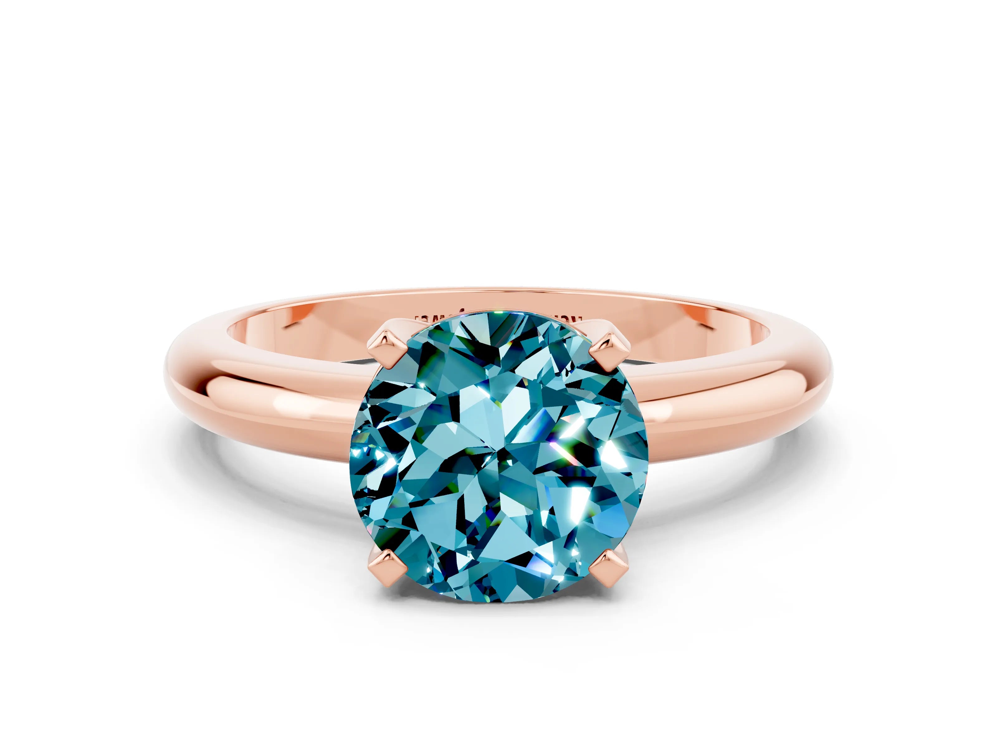 Rose gold Round Cut Blue Topaz Solitaire Engagement Ring with Round Band and Four-Prong Setting