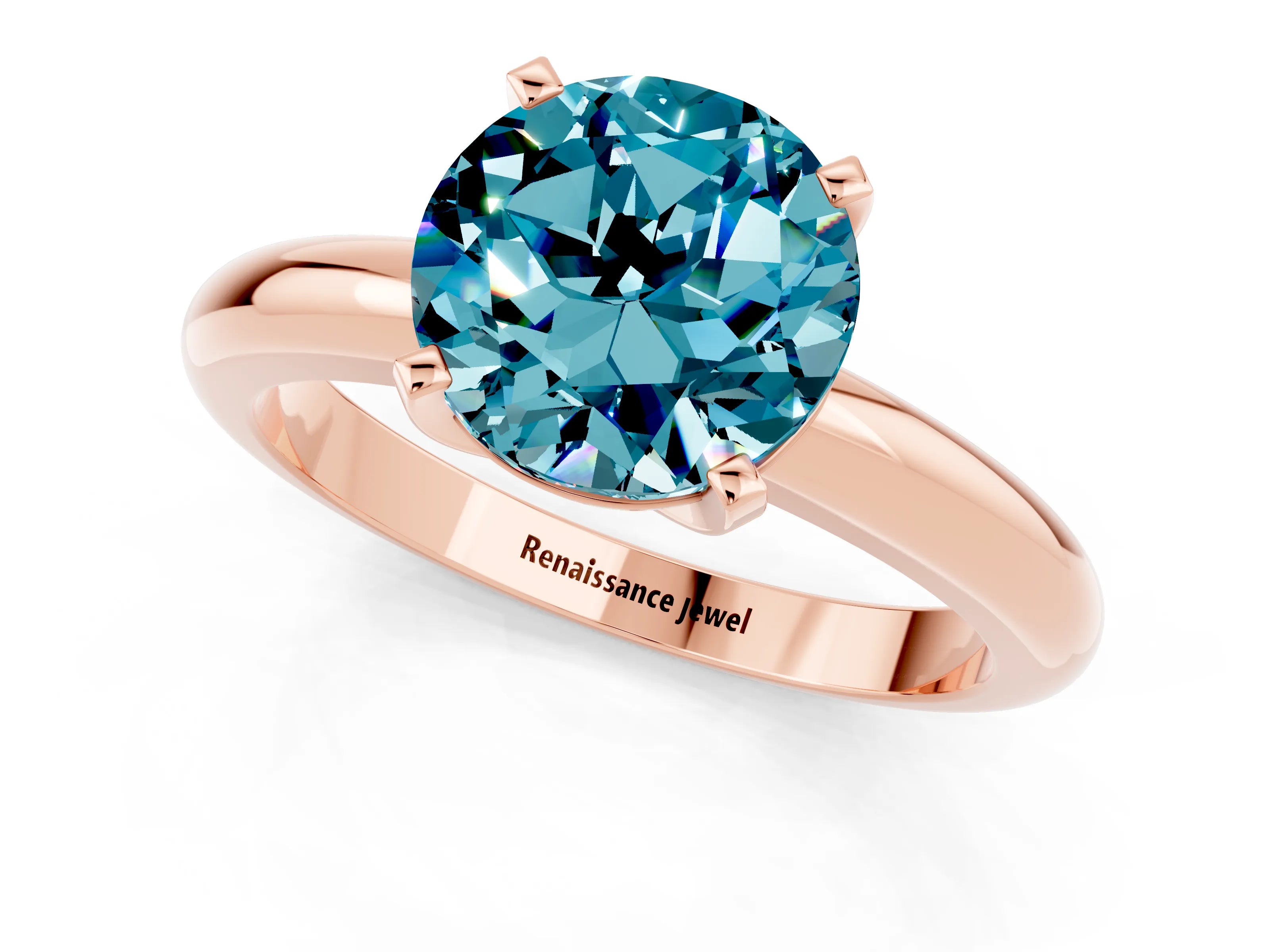 Rose gold Round Cut Blue Topaz Solitaire Engagement Ring with Round Band and Four-Prong Setting_1
