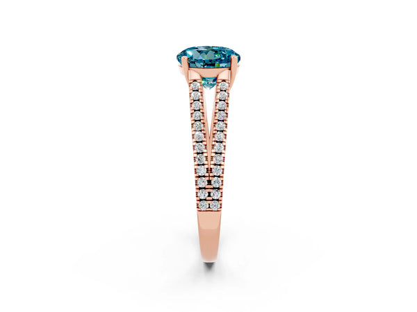 Rose gold Round Cut Blue Topaz Solitaire Engagement Ring with Split Shank Pavé Band