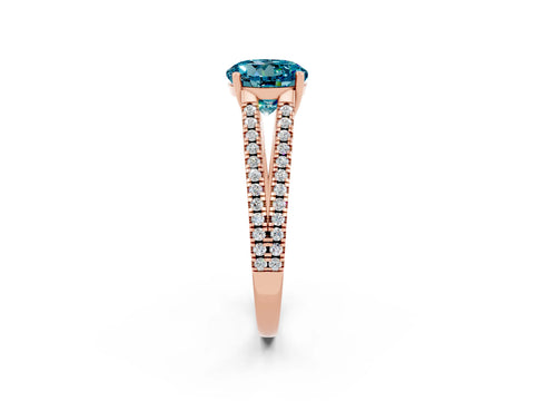 Rose gold Round Cut Blue Topaz Solitaire Engagement Ring with Split Shank Pavé Band_2
