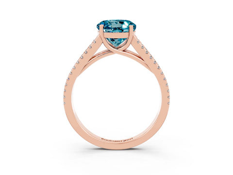 Rose gold Round Cut Blue Topaz Solitaire Engagement Ring with Split Shank Pavé Band_3