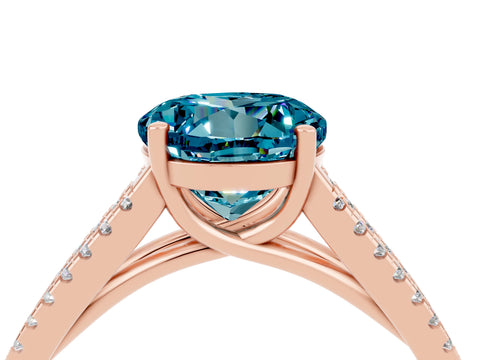 Rose gold Round Cut Blue Topaz Solitaire Engagement Ring with Split Shank Pavé Band_4