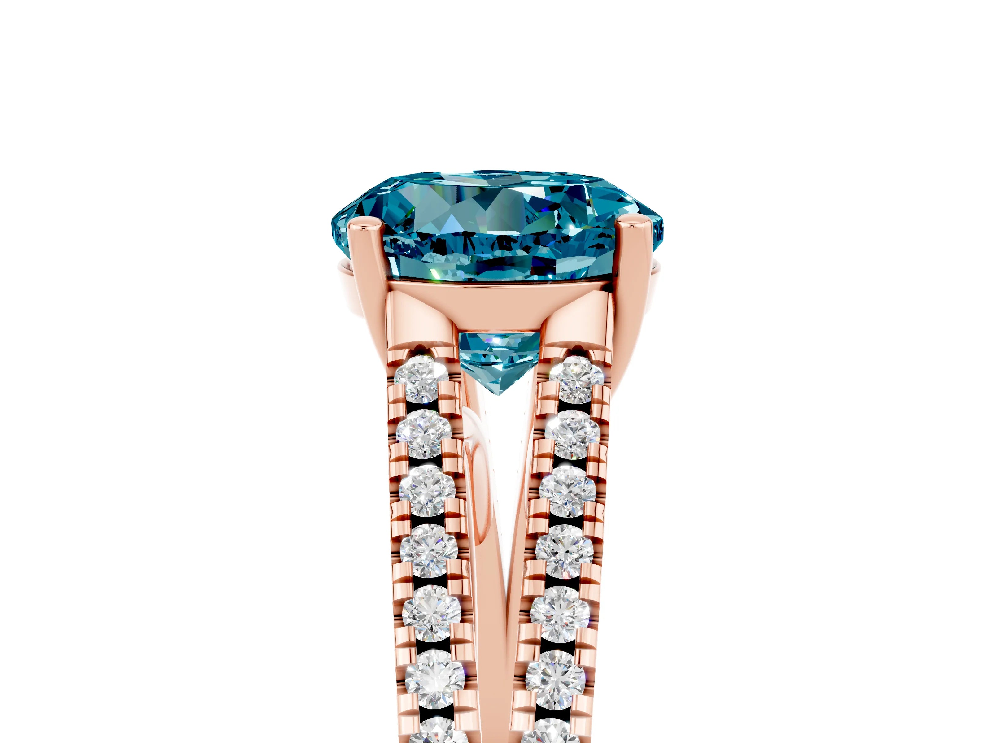 Rose gold Round Cut Blue Topaz Solitaire Engagement Ring with Split Shank Pavé Band_5
