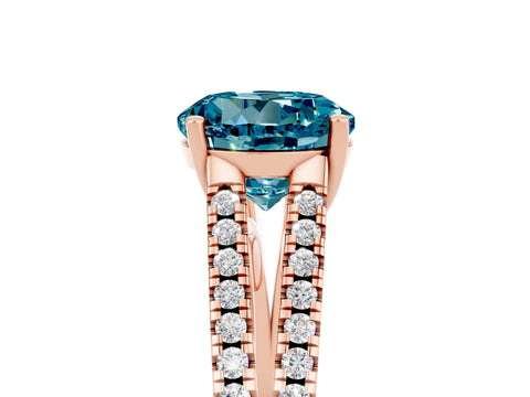 Rose gold Round Cut Blue Topaz Solitaire Engagement Ring with Split Shank Pavé Band_5