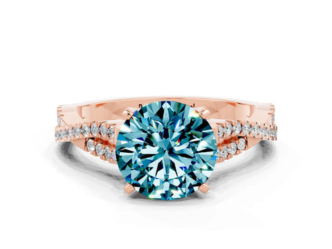 Rose gold Round Cut Blue Topaz Solitaire Engagement Ring with Twisted Pavé Band and Four-Prong Setting_12