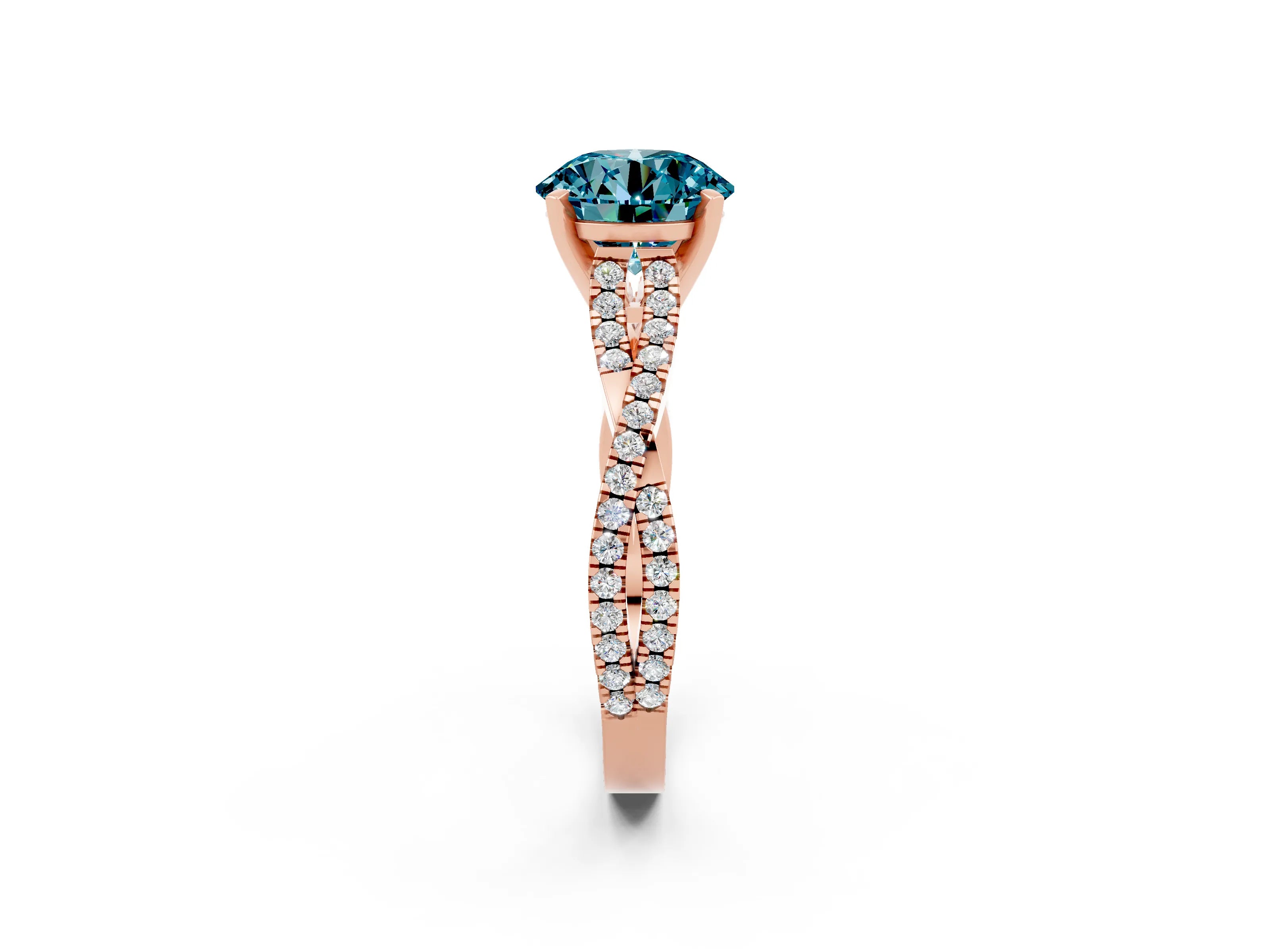 Rose gold Round Cut Blue Topaz Solitaire Engagement Ring with Twisted Pavé Band and Four-Prong Setting_14