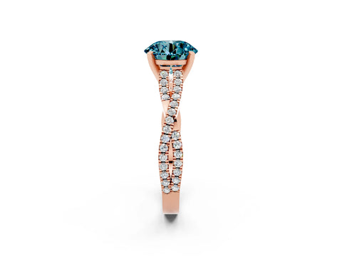 Rose gold Round Cut Blue Topaz Solitaire Engagement Ring with Twisted Pavé Band and Four-Prong Setting_14