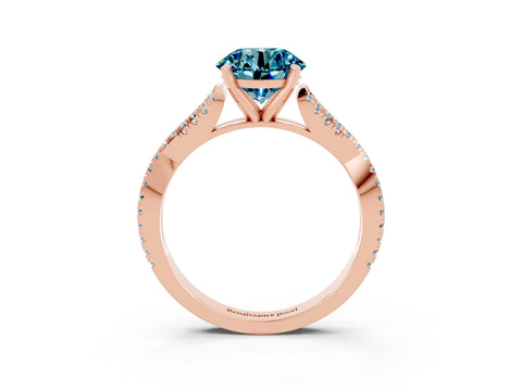 Rose gold Round Cut Blue Topaz Solitaire Engagement Ring with Twisted Pavé Band and Four-Prong Setting_15
