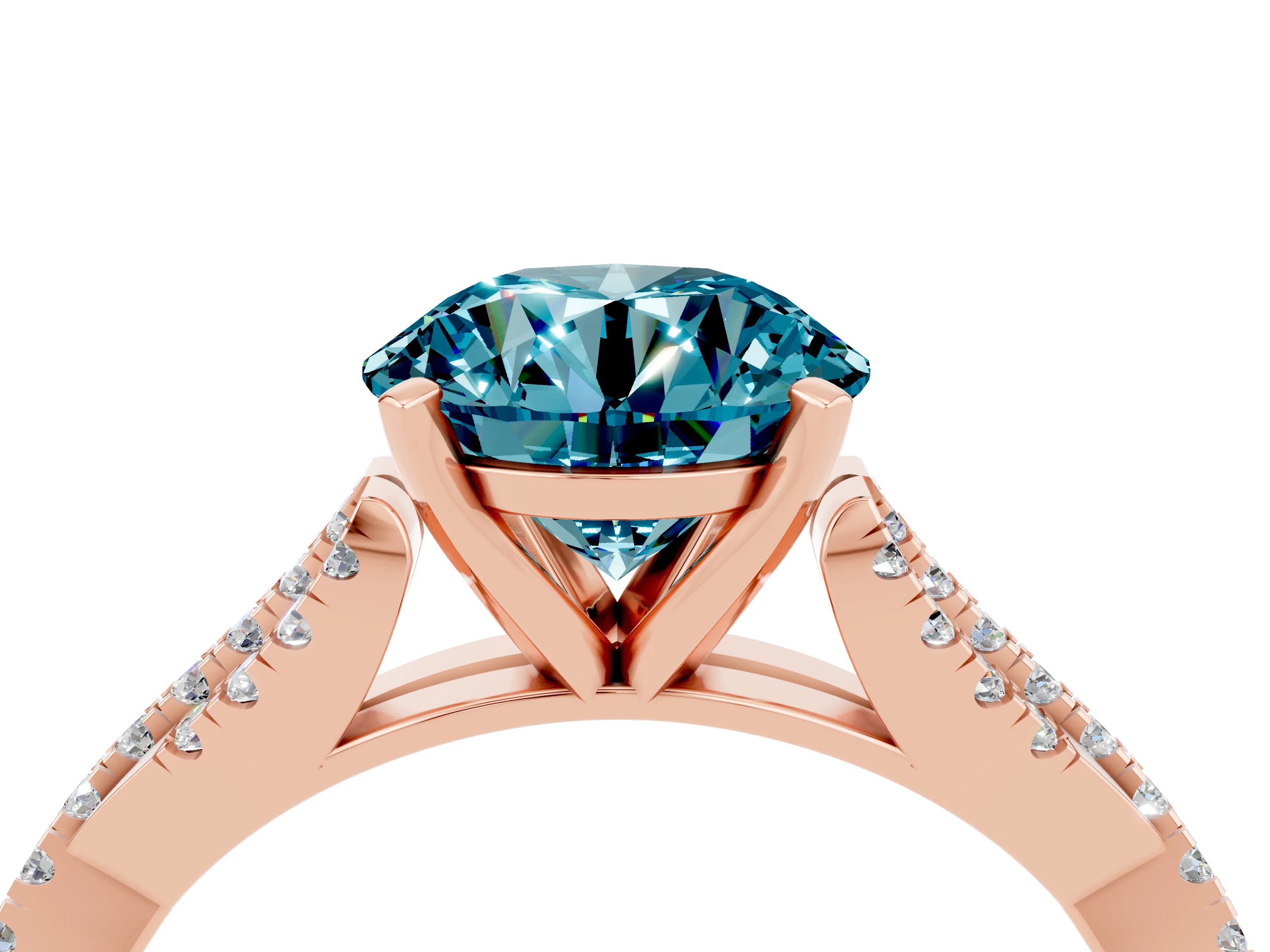 Rose gold Round Cut Blue Topaz Solitaire Engagement Ring with Twisted Pavé Band and Four-Prong Setting_16