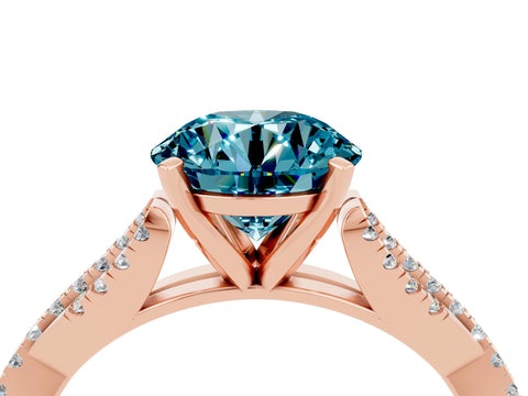 Rose gold Round Cut Blue Topaz Solitaire Engagement Ring with Twisted Pavé Band and Four-Prong Setting_16