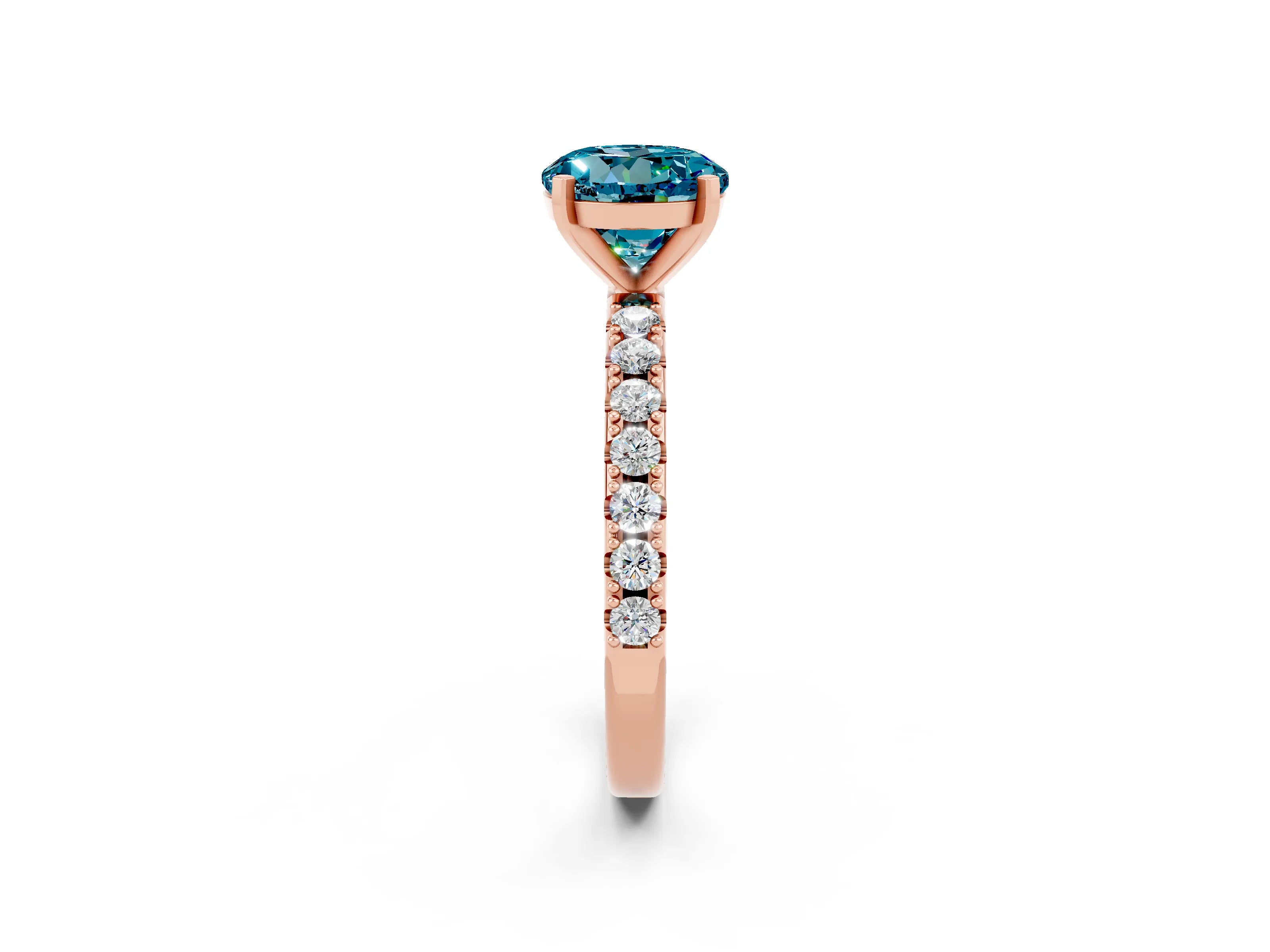 Rose gold Round Cut Blue Topaz Solitaire Pavé Band with Four-Prong Setting_2