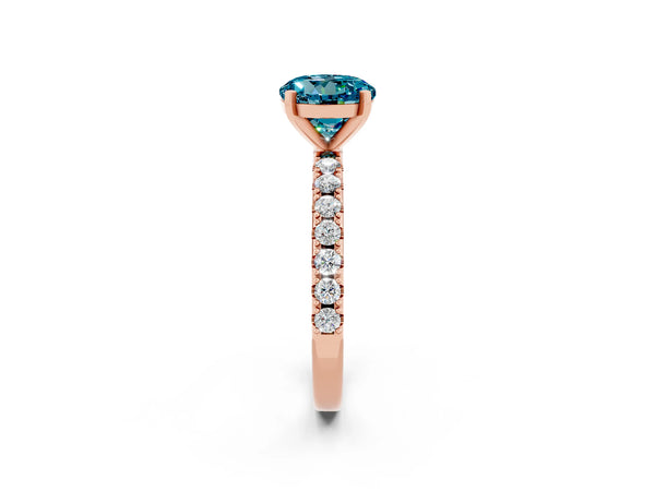 Rose gold Round Cut Blue Topaz Solitaire Pavé Band with Four-Prong Setting