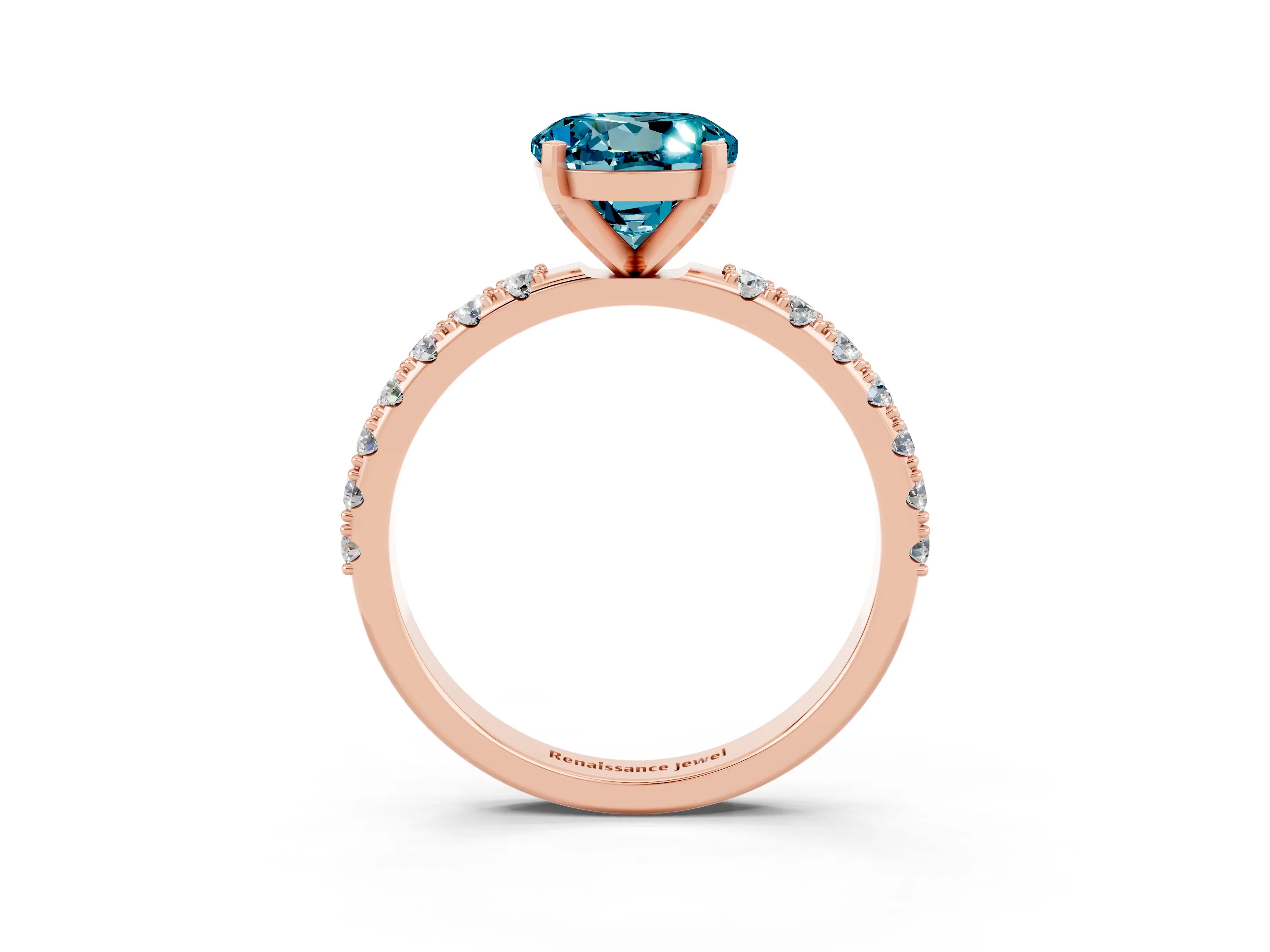 Rose gold Round Cut Blue Topaz Solitaire Pavé Band with Four-Prong Setting_3