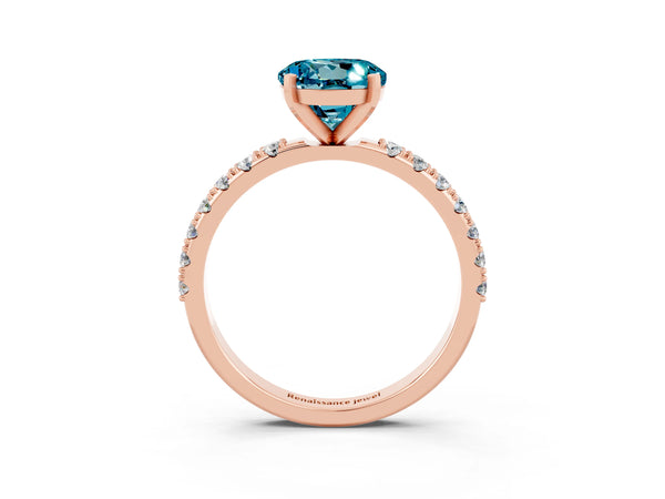 Rose gold Round Cut Blue Topaz Solitaire Pavé Band with Four-Prong Setting