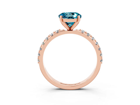 Rose gold Round Cut Blue Topaz Solitaire Pavé Band with Four-Prong Setting_3