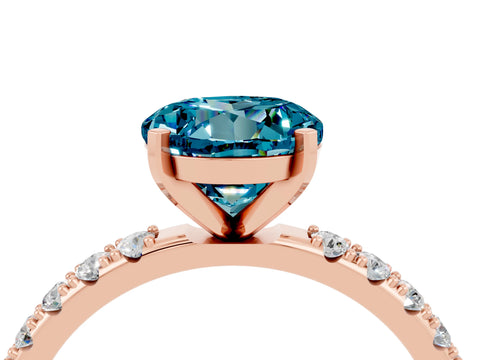 Rose gold Round Cut Blue Topaz Solitaire Pavé Band with Four-Prong Setting_4