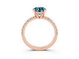 Rose gold Round Cut Blue Topaz Solitaire Pavé Engagement Ring with Round Band and Prong Setting_15