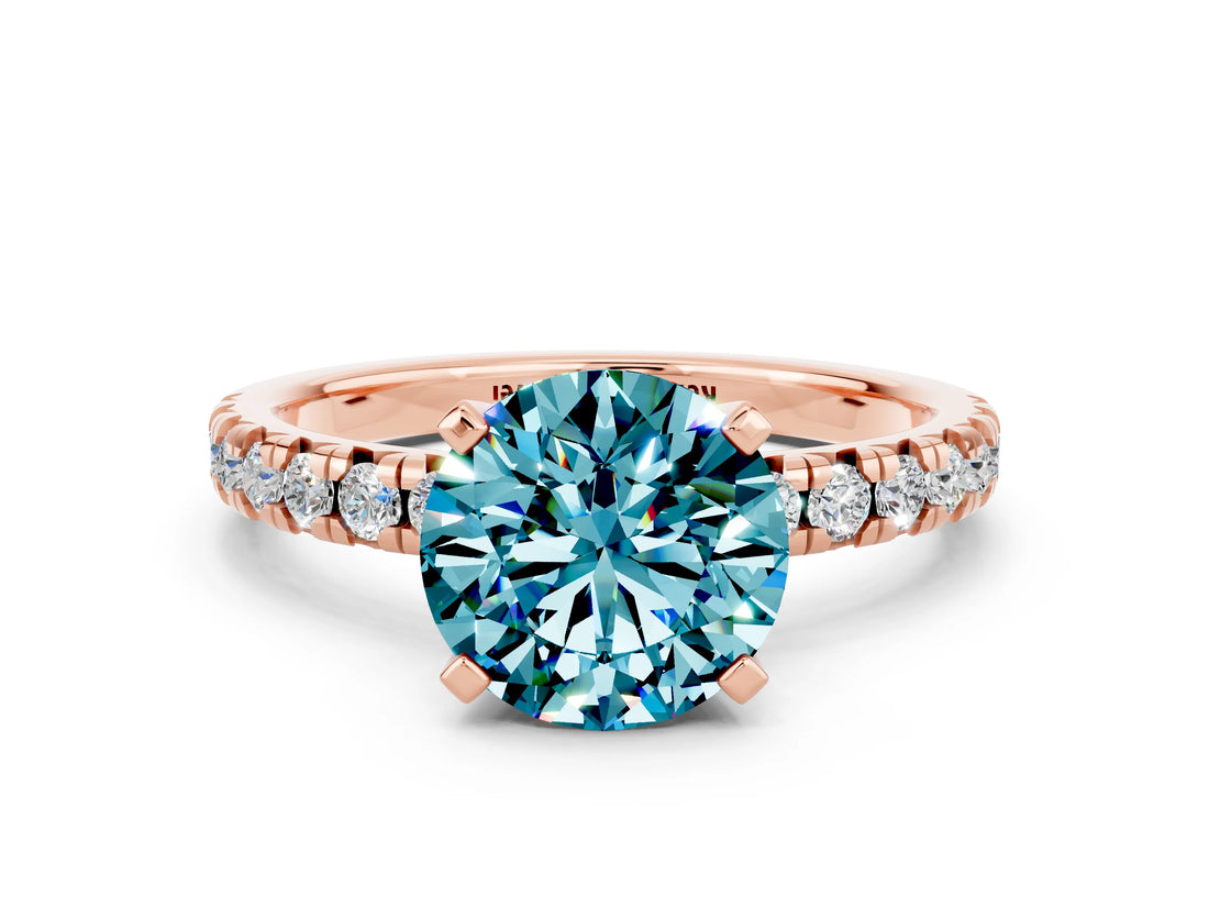 Rose gold Round Cut Blue Topaz Solitaire Pavé Engagement Ring with Round Band and Prong Setting_60