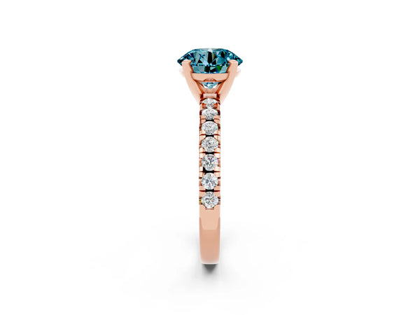 Rose gold Round Cut Blue Topaz Solitaire Pavé Engagement Ring with Round Band and Prong Setting