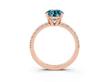 Rose gold Round Cut Blue Topaz Solitaire Pavé Engagement Ring with Round Band and Prong Setting_63