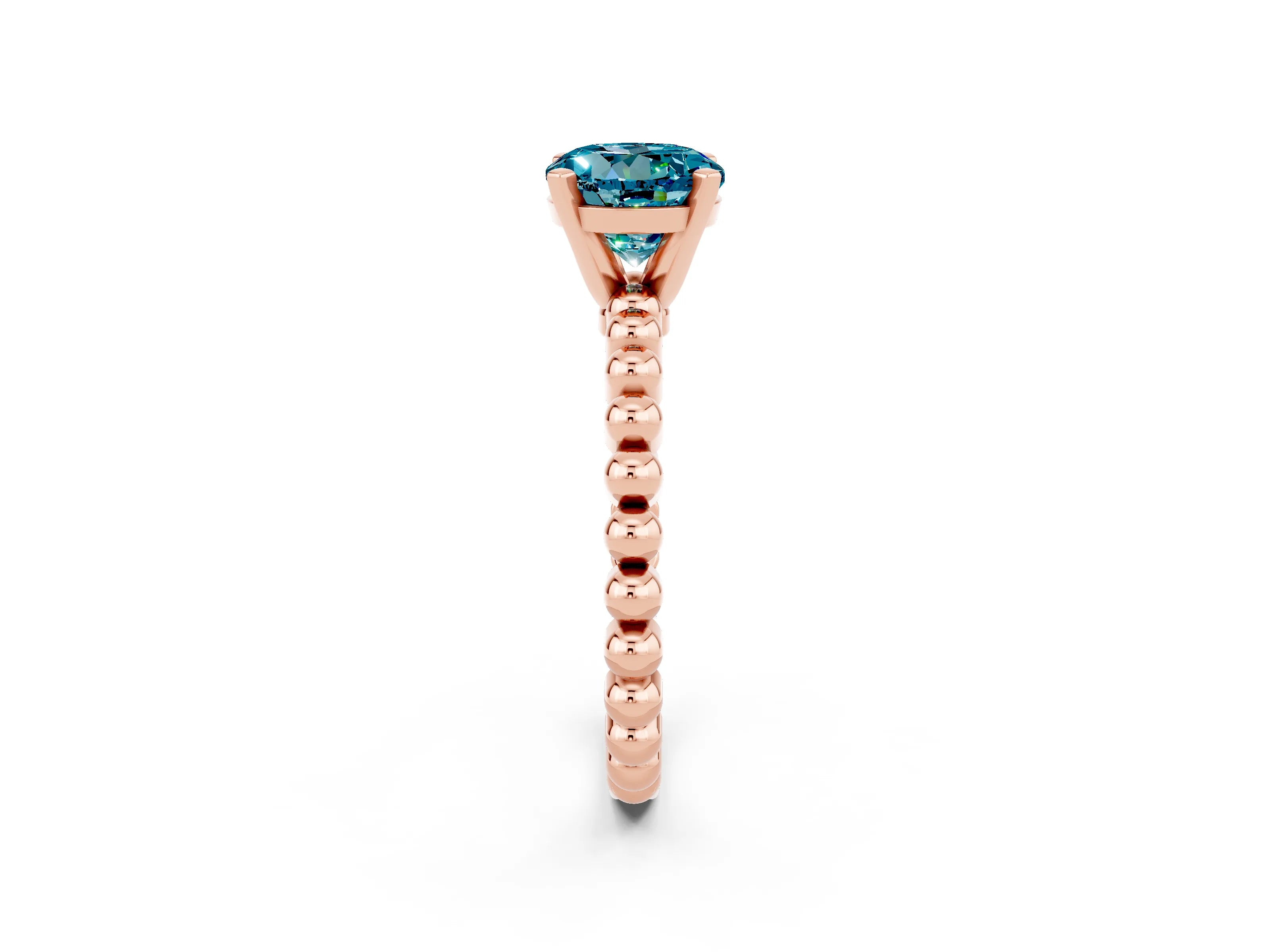 Rose gold Round Cut Blue Topaz Solitaire Ring with Beaded Band and Prong Setting_2