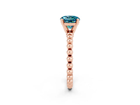 Rose gold Round Cut Blue Topaz Solitaire Ring with Beaded Band and Prong Setting_2