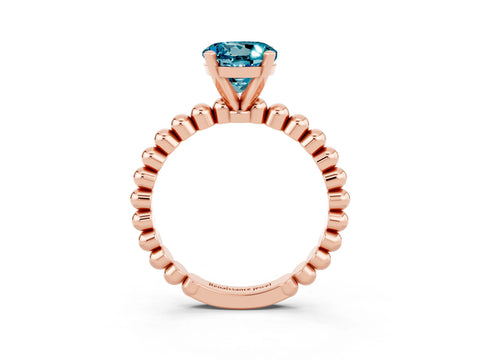 Rose gold Round Cut Blue Topaz Solitaire Ring with Beaded Band and Prong Setting_3