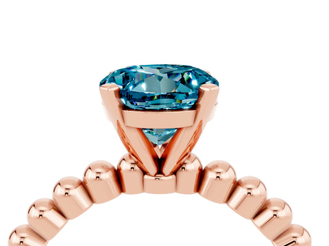 Rose gold Round Cut Blue Topaz Solitaire Ring with Beaded Band and Prong Setting_4