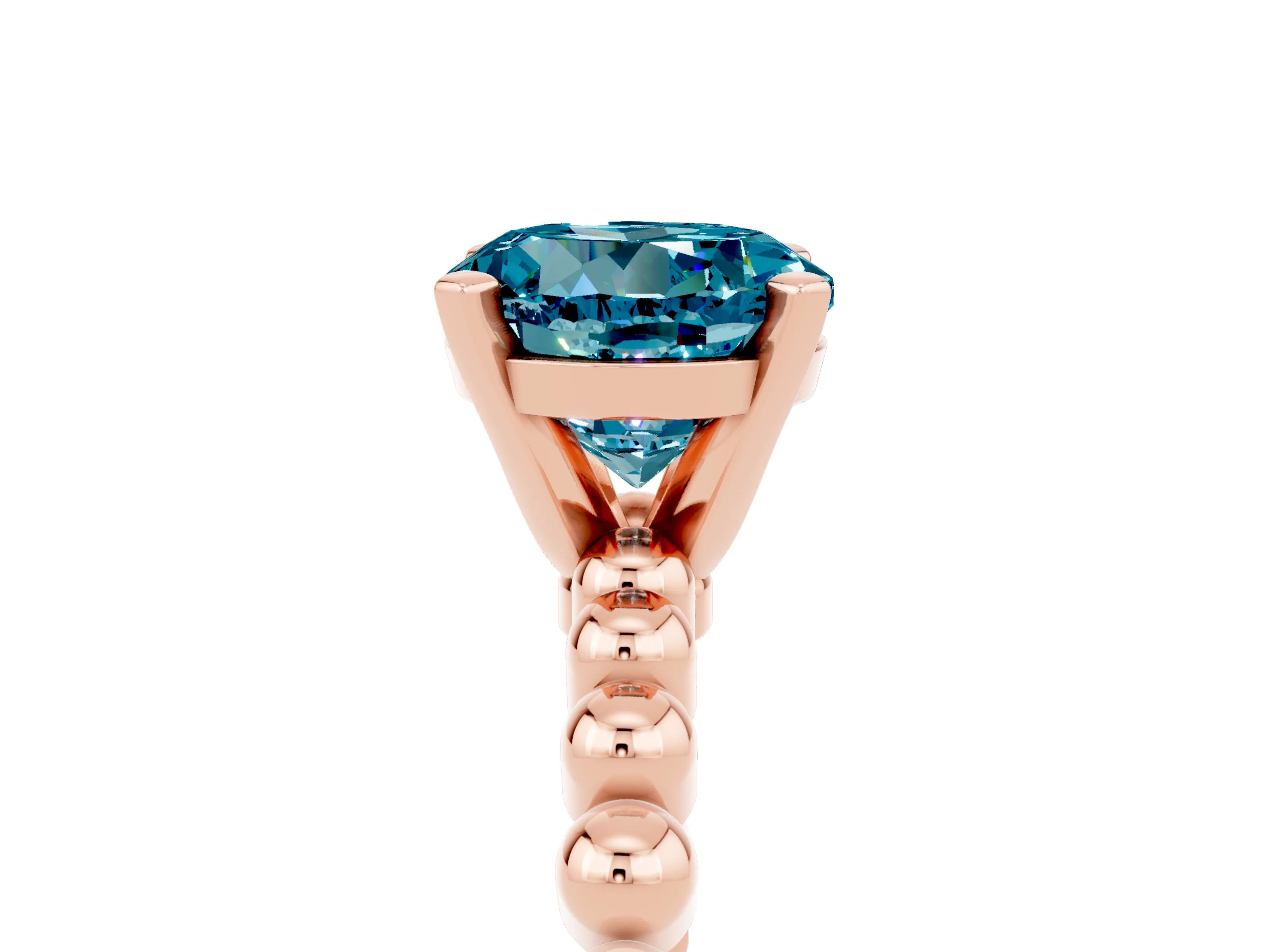 Rose gold Round Cut Blue Topaz Solitaire Ring with Beaded Band and Prong Setting_5
